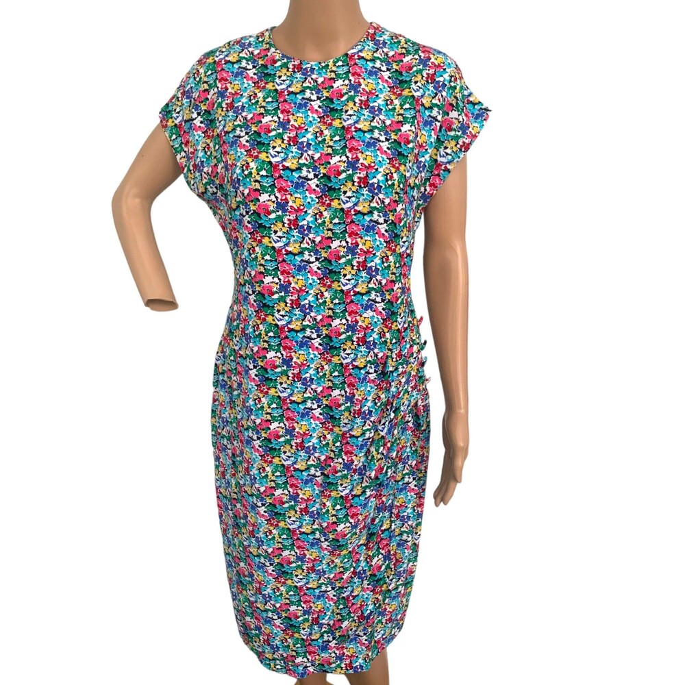 80s April Rain Floral Dress Vintage Rayon 36 31 38